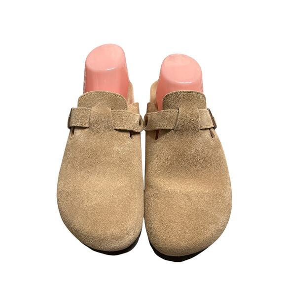 New Kidmi Tan Suede Clogs Cork Footbed Sandals Potato Shoes Size 40 8 1/2 - Picture 2 of 7